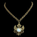 Gold plated 17" Chain with reproduction heraldic pendant and vintage swarovski crystal
