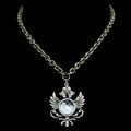 Sterling Plated 17" Chain with Repurposed Heraldic Pendant and vintage swarovski Crystal