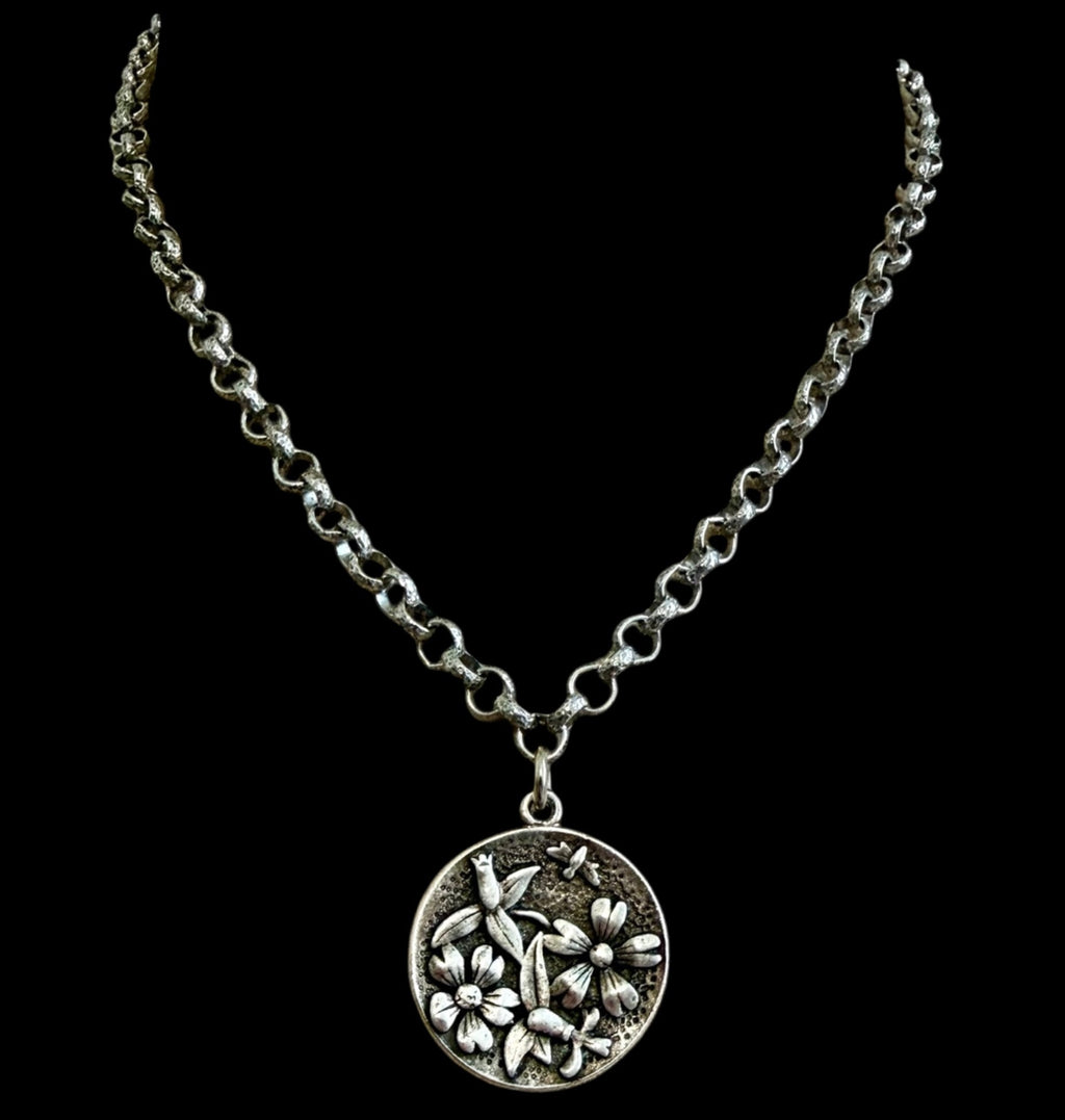 Sterling Plated 17" Chain with Sterling Plated Flower Bee Pendant