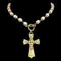 Vintage Pearl Gold Chain and Toggle with Vintage Gold Cross Pendant