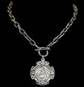 Vintage Silver 18" Chain and Toggle With Reproduction Silver Horse Flower Pendant
