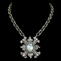 Sterling Plated 17" Chain with Repurposed Fleur de lis and Swarovski Crystal Pendant