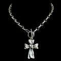 Sterling plated 17" Chain and toggle with Repurposed French ribbon cross pendant