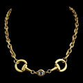 Vintage Gold Plated Reproduction Horse Bit and Crystal Necklace
