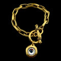 Gold Plated Chain and Toggle Bracelet with Swarovski Crystal Charm 7.5"