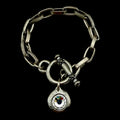 Sterling Plated Chain and Toggle Bracelet with Swarovski Crystal Charm 7.5"
