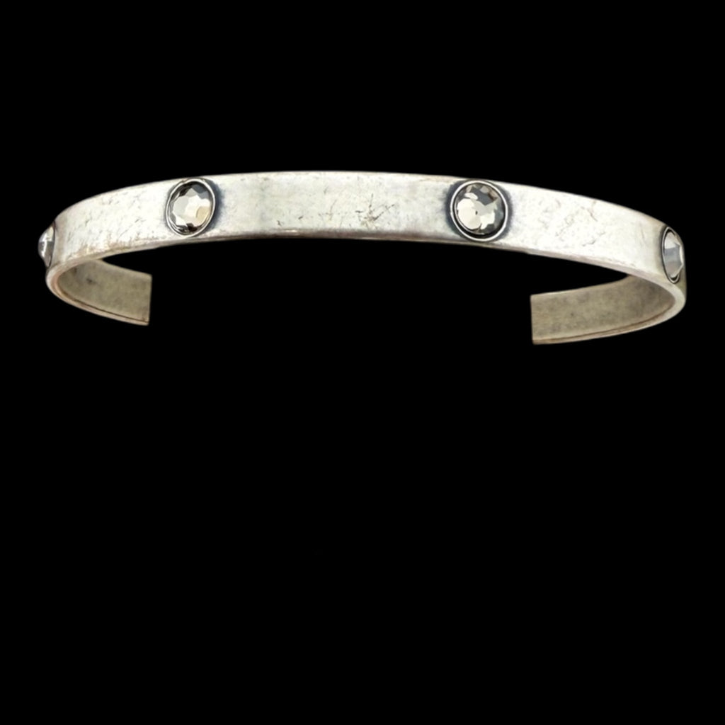 Vintage Large Silver Bangle with Crystals