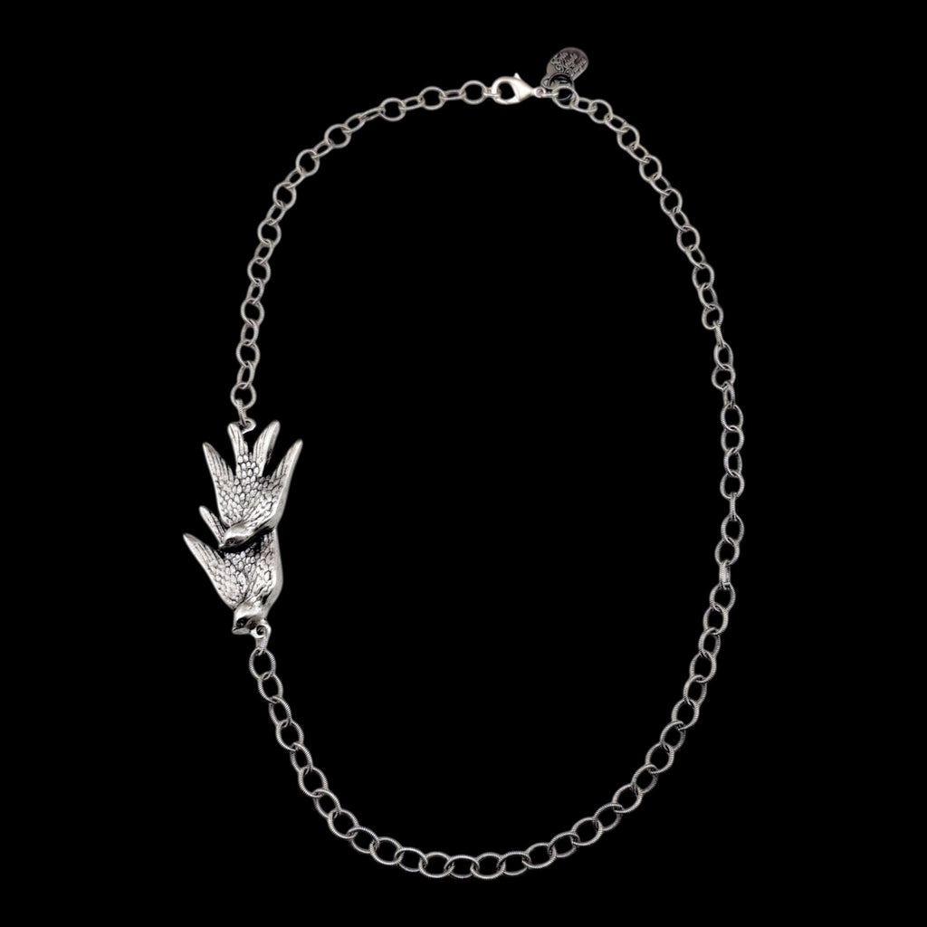Sterling Plated 20" Chain with Vintage Double Bird Pendant