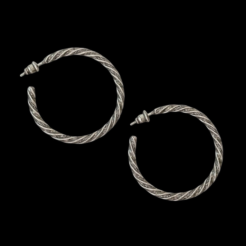 Large Silver Plated Vintage Hoop Earrings