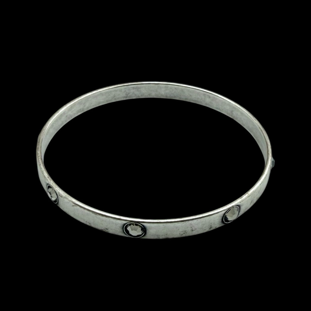 Vintage Large Silver Bangle with Crystals